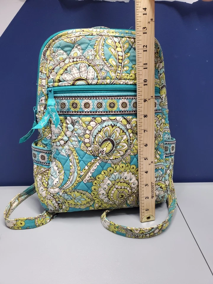 Vera Bradley Quilted Backpack Womens Blue Green Floral Canvas Adjustable Straps - Image 4 of 4