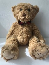 FAO Schwarz Light Brown Plush Bear With Plaid Bowtie Beige Soft Cuddly Toy 17"