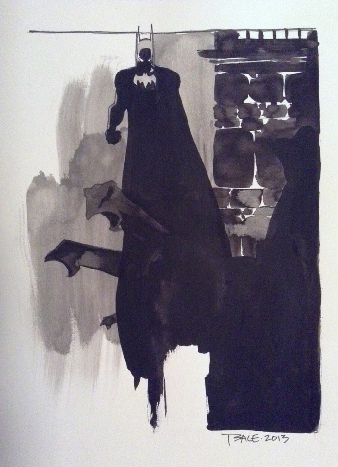 Tim Sale Batman Original Comic Art - Batman on a Gargoyle Comic Art