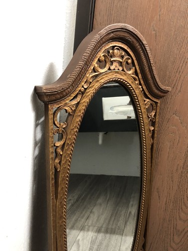Vtg Syroco Ornate Oval Mirror Brown Fleur de lis French Provincial 1968 33” - Picture 2 of 16