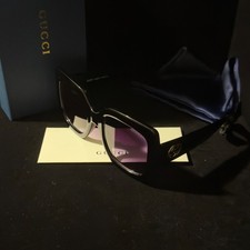 Gucci GG0083S Women's Oversized Square Black Frame Sunglasses Ships Same Day