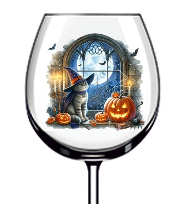 12x bunte Halloween Katze Fenster Vinyl Aufkleber Abziehbild Becher Weinglas Flasche