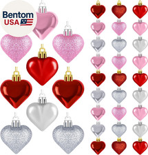 36PCS Heart Ornaments, 2 Sizes Shaped Hanging Ornaments in Red Pink Silver Color