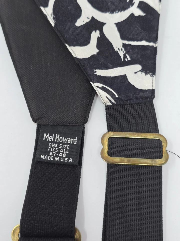 Mel Howard Satin Black White Geometric Cummerbund Adjustable Made In USA Vintage - Image 3 of 3