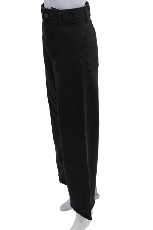 Zara Unisex Cropped Black Cotton Blend Button Pants Size 4 - Image 2 of 4