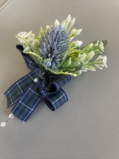 Wedding Flowers 1 x Modern Douglas Tartan Blue Thistle Boys Buttonhole