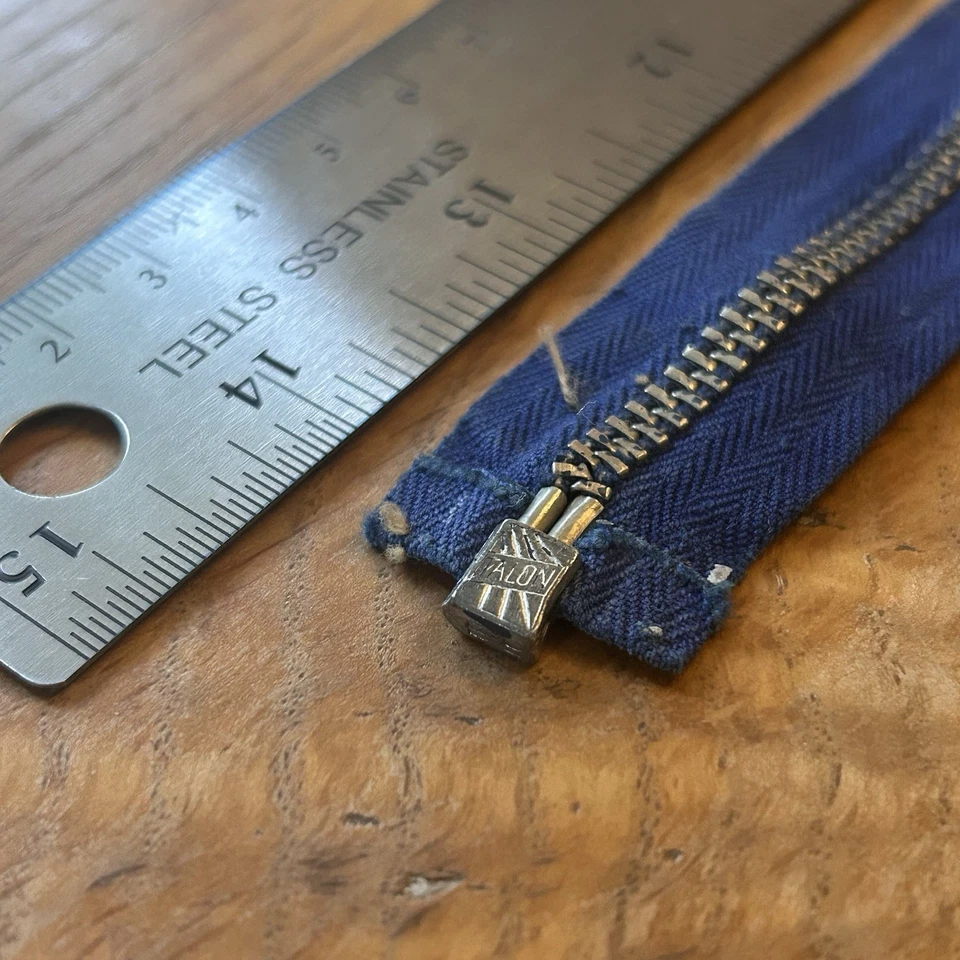 De colección Años 30 TALON EE. UU. Campana Cremallera Separadora Doble Marca No.4 14-3/8” Níquel AZUL Foto 2 de 4