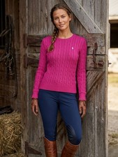 NWT Polo Ralph Lauren Cable-Knit Cotton Crew Neck in Dark Pink Sweater L