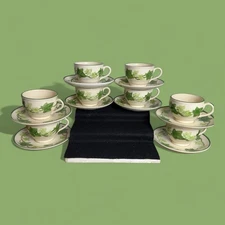 Vintage Franciscan Ivy USA Set 8 Footed Cup and Saucer Discontinued MCM