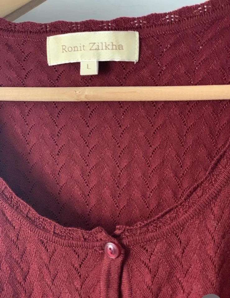 Ronit Zilkha Ladies Silk Blend Fine Knit Burgundy Stretch Top, L - Image 2 of 4