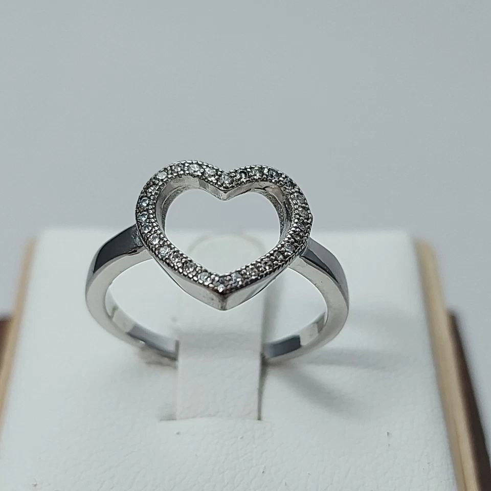 Anello Argento 925  donna rodiato bianco forma cuore zirconi brillanti incassati - Immagine 2 di 4