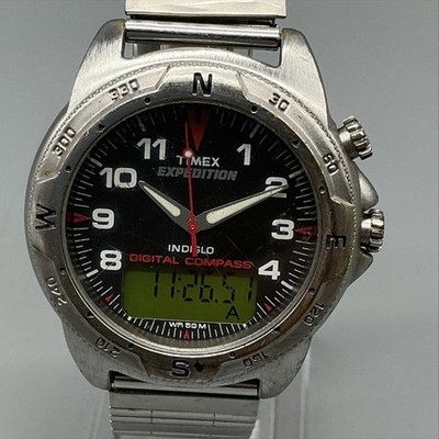 Timex Expedition Indiglo Compass Mens Watch 38mm Black Stainless New Battery