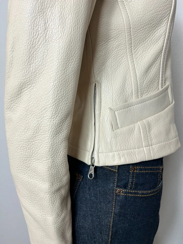 Chaqueta de Cuero Colección Donna Karan Talla Pequeña Piel de Ciervo Hecha en EE. UU. Cremallera Cruda Usada en Excelente Condición Foto 3 de 4