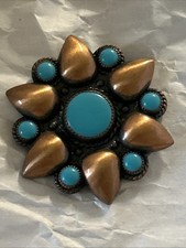 Vintage Bell Trading Post Copper Turquoise Brooch Pin
