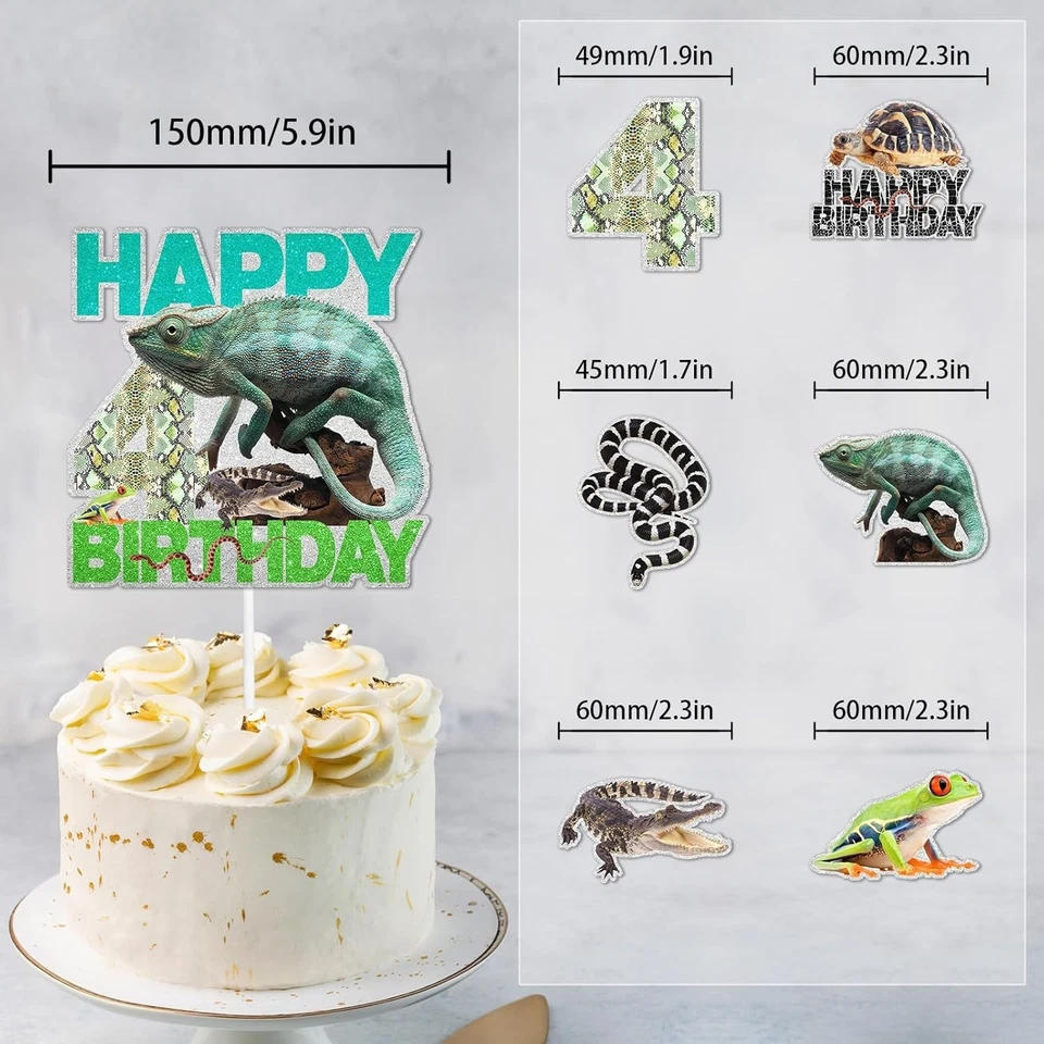 7 peças enfeites de bolo animal réptil safári lagarto selvagem cobra tartaruga 4º aniversário - Imagem 2 de 4