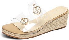 Womens Wedge Sandals Rhinestone Buckle Slip On Peep Toe Platform High Heels Shoe