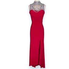 Sherri Hill 21355 Red Formal Gown Front Slit Embellished Crystal Neck Dress 6