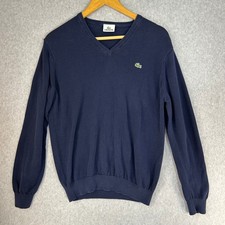 Lacoste V-Neck Cotton Sweater Navy Blue Crocodile Logo Preppy Mens Size 3 Small