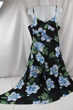 NEW BANANA REPUBLIC BLACK HIBISCUS FLOWER SUN DRESS SZ 10~ASYMMETRICAL~SLEEVELES