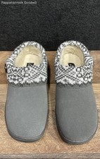 Clarks Knit Collar Clog Slippers Grey Faux Fur Lined Womens Size 9M