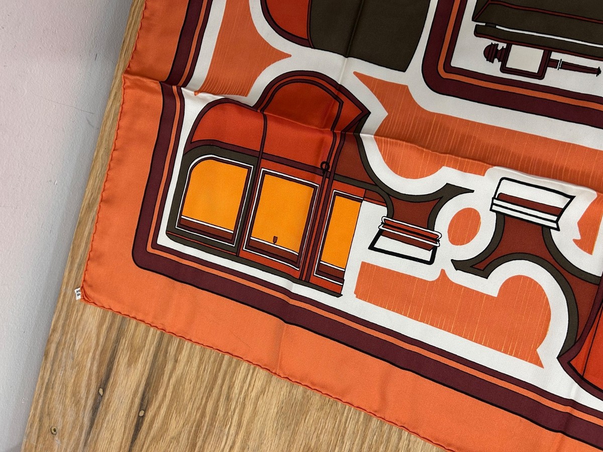 Hermes VTG 1970 Carre 90 Les Coupes Silk Scarf Orange Multicolor