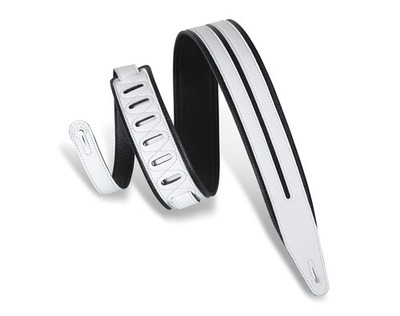 Leathers 2.5'' Garment Leather Guitar Strap Double Racing Stripe Design; White...