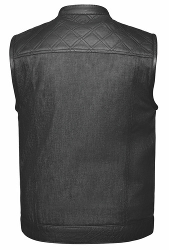 Leather Biker Vest Men's Riding Club Motorcycle Vest Black/White Large Size - Picture 4 of 5