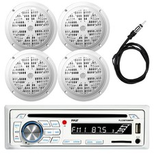 Pyle PLCDBT65 Bluetooth AM/FM Radio Stereo, 4x 6.5" Boat White Speakers, Antenna