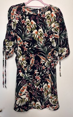 QED London Navy Blue Floral Belted Shift Dress Size UK 8