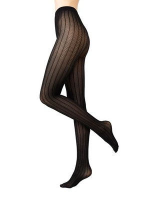 Damen Strumpfhose 30 den Conte Lacy Line Schwarz Ajour-Muster Elastisch
