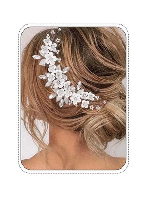 Silver Flower Pearl Bridal Hair Vine Rhinestone Leaf Headband for Women Girls
