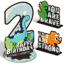 3Pcs Dinosaurs 2nd Birthday Number Sign Centerpiece -Dinosaurs Table Decorati...