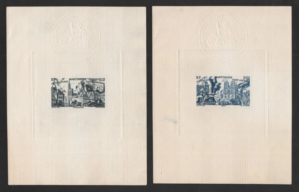 FRANCE MARTINIQUE 1946 AIR MAIL SCOTT #C4–C9 SIX LARGE SUNKEN DIE PROOFS - Image 3 of 3