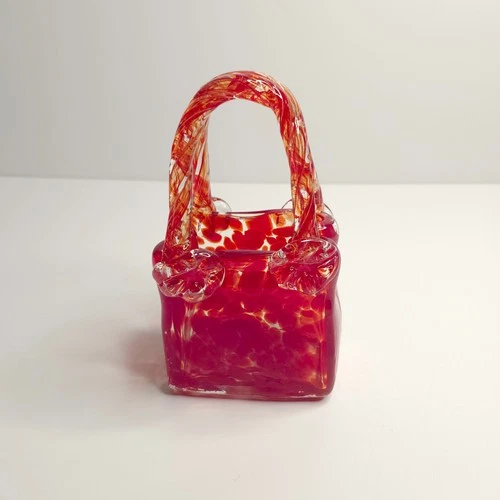 Vintage Murano Style Hand-Blown Red Art Glass Bag Purse Vase