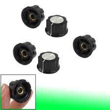 5 Pcs Black Silver Tone 24mm Top Rotary Knobs for 6mm Dia. Shaft Potentiometer