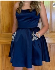 Sherri Hill Navy Blue Strapless Cocktail Dress With Diamond Accent Size 8