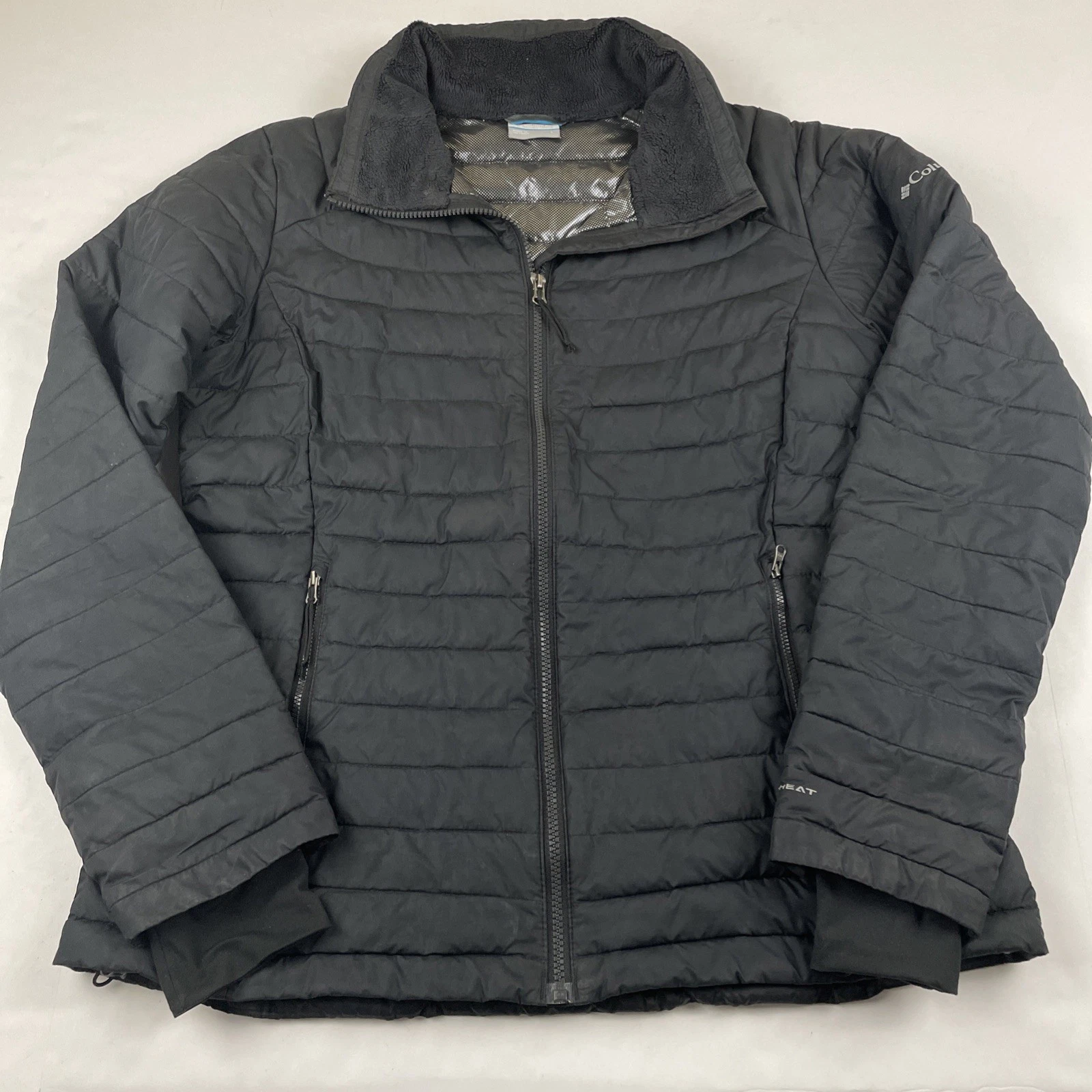 Columbia White Out II Omni-Heat Puffer Coat Jacket Women’s L Fleece Collar Black