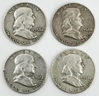 Lot of 4 FRANKLIN .90 SILVER HALF DOLLARS, 1958-1963 Denver Mint - $2 Face Value