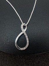 Sterling Silver Diamond Necklace Natural White diamond Infinity Pendant 18  