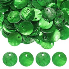 80-Pack Natural Flat Round Seashells, 15mm Drop Charm Beads Grass Green 
