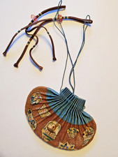 Antique Qing Chinese Silk Embroidered Scent Pouch Purse & Tourmaline Glass Beads