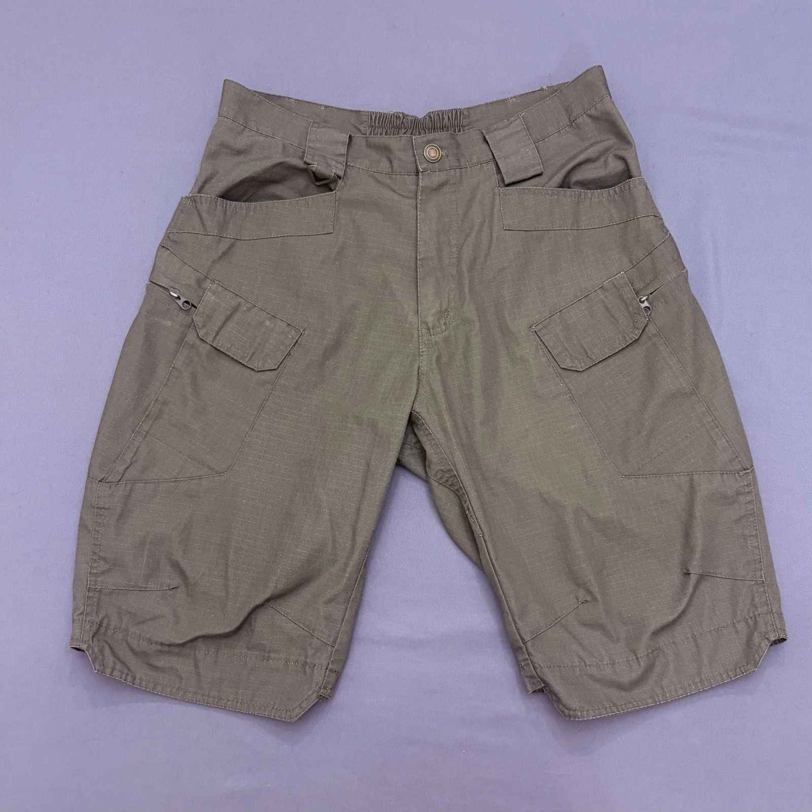 Mens Tactical 30W Cargo Shorts Green Ripstop Utility Pockets Outdoor