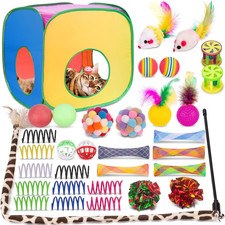 33 Pack Cat Toys Set Interactive Kitten Feather Wand Tunnel Tube Balls Bulk Lot