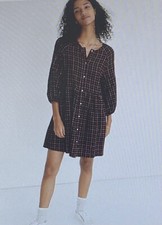 Madewell Shirt Dress 0 Black Pink Plaid Flannel Pockets Button Front MC323 Boho