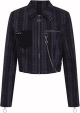 Grey Jacket Check Stretch Xl Cobain Biker Look New Hellbunny