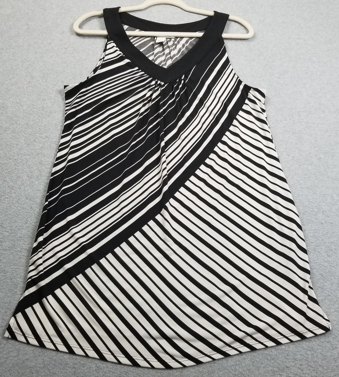 White House Black Market Tank Dress Womens Large L Black White Diagonal  Striped