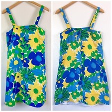 J Crew Blue Yellow Green Abstract Painted Retro Floral Ivory Shift Dress Size 2