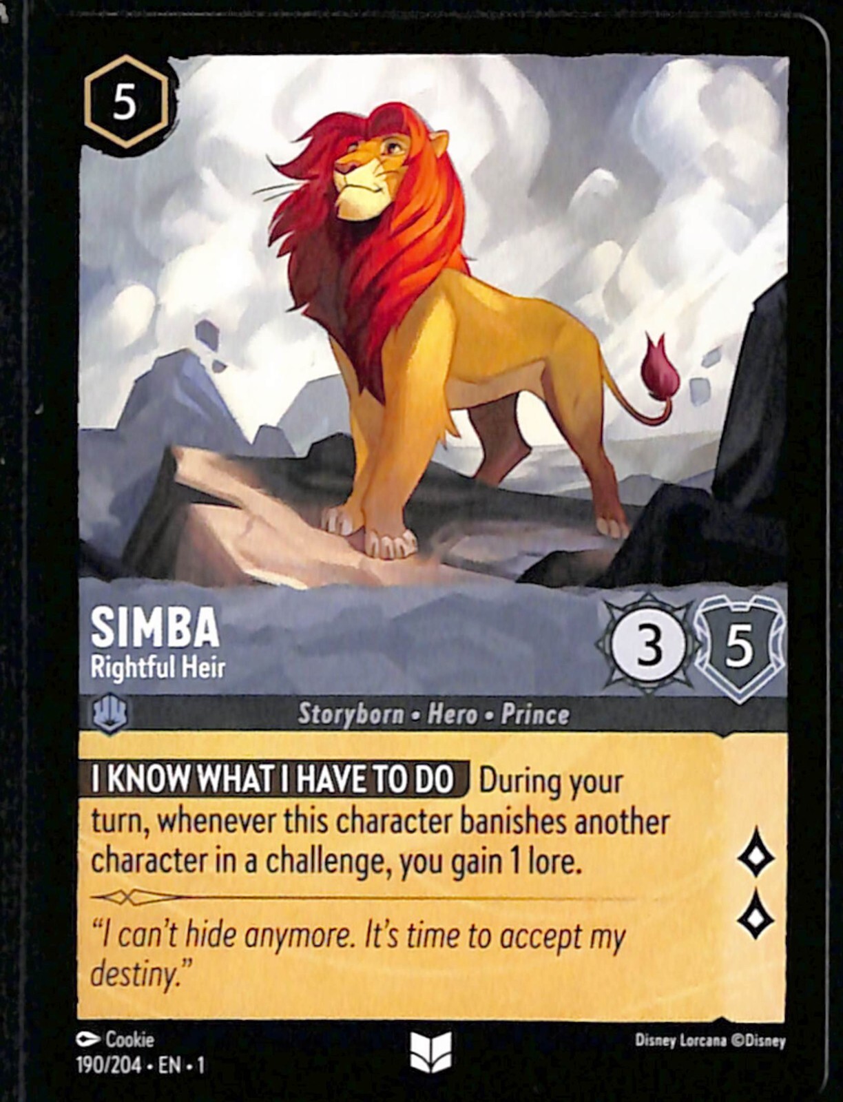 Disney Lorcana Simba - Rightful Heir 190/204 Uncommon NM TCG