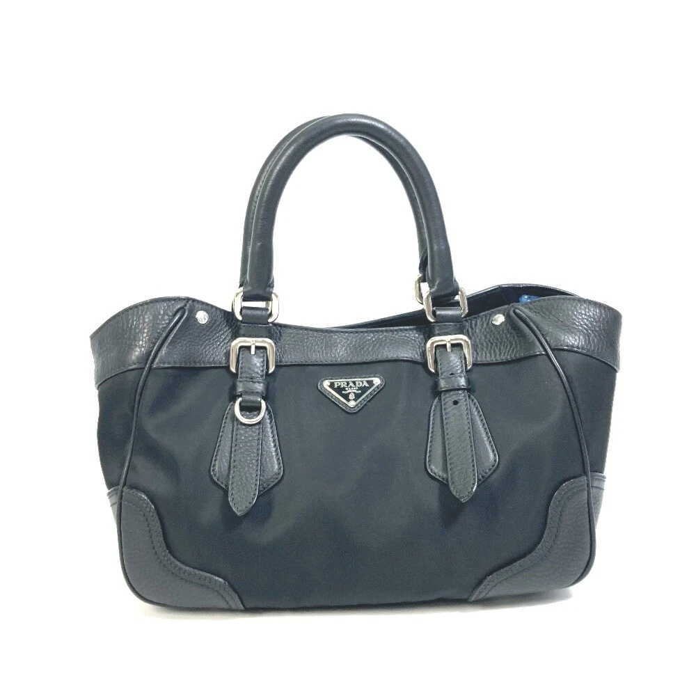 Prada triangle logo leather tote cheap