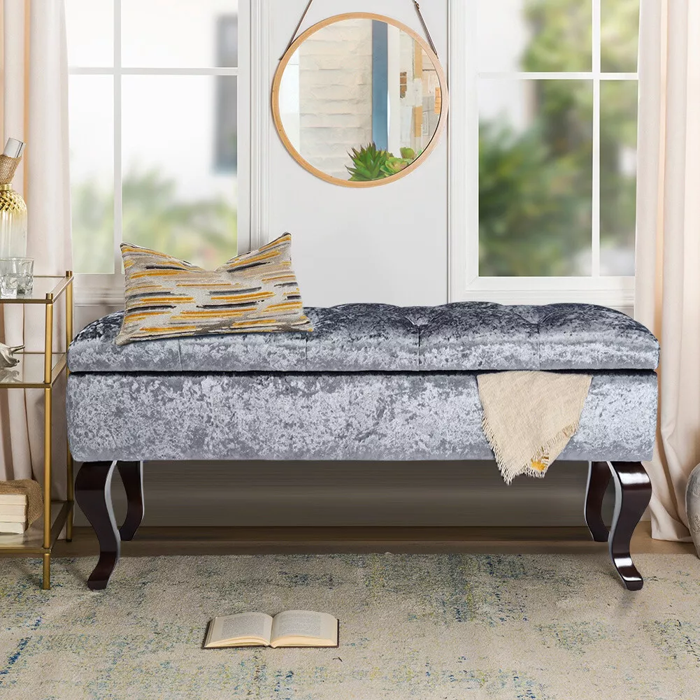 2 3 Seater Crushed Velvet Sofa Footstool Storage Ottoman Shoe Bench Window Seat